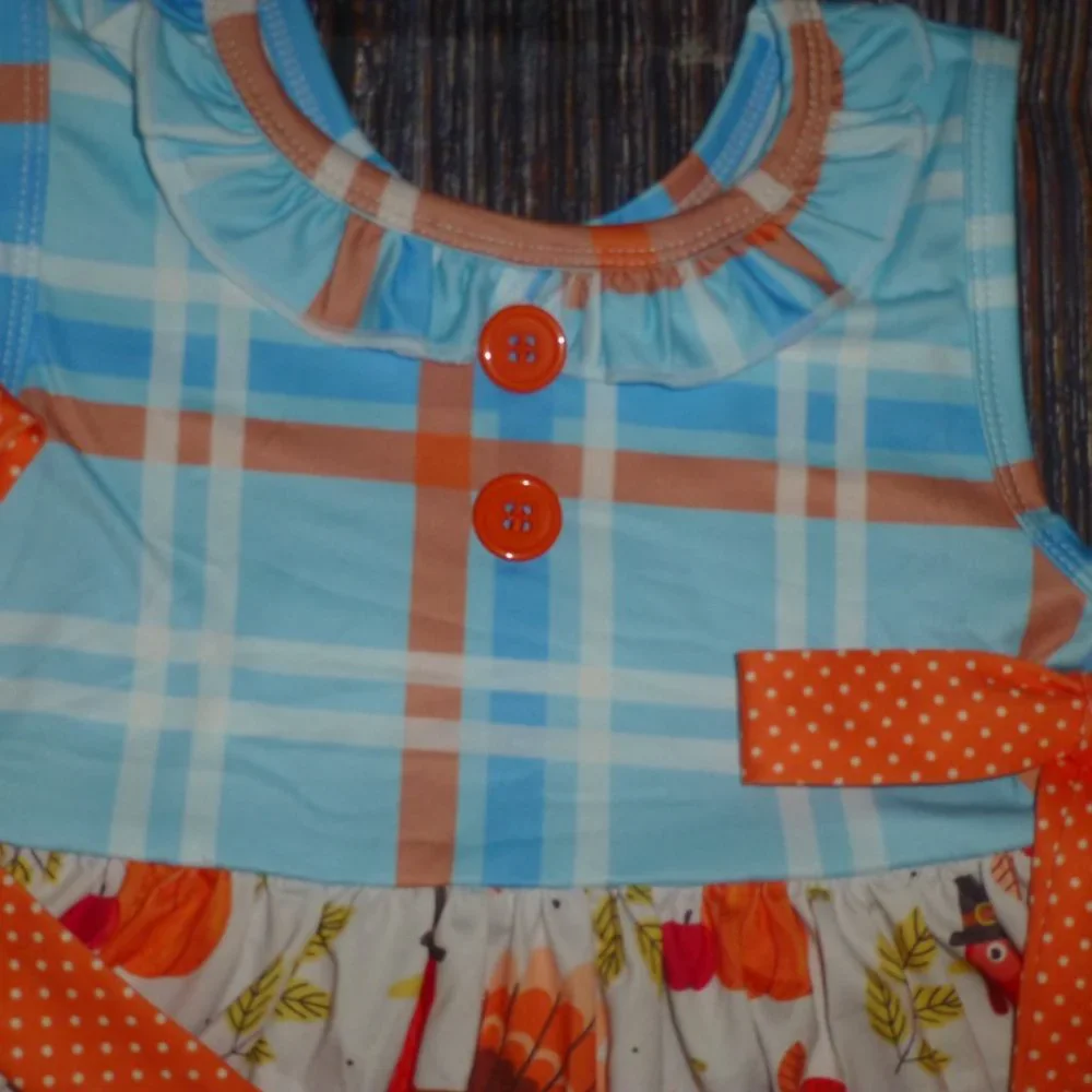 Boutique Thanksgiving Turkey Pumpkin Girls Ruffle Twirl Dress